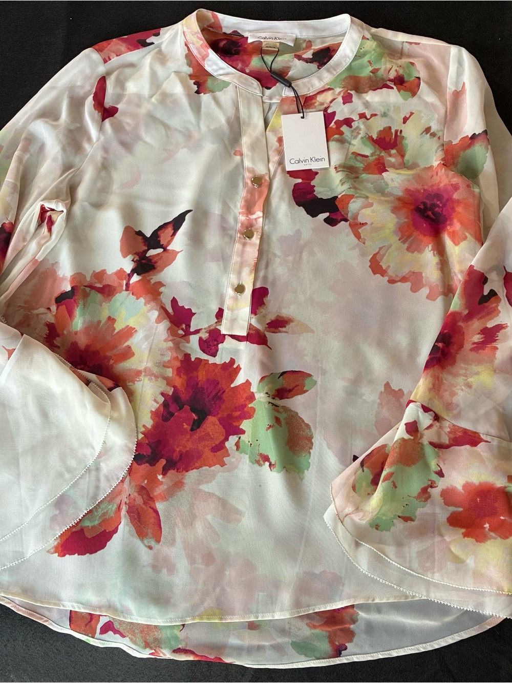 Calvin Klein White Blouse with Vibrant Floral Print